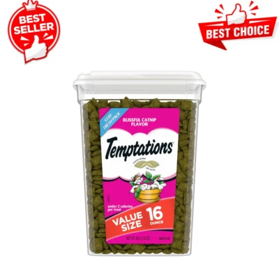 Paquete de 2 golosinas clásicas crujientes y suaves para gatos TEMPTATIONS sabor feliz hierba gatera 16 oz Foto 1 de 4