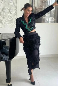 Anamika Khanna X H&M Falda Corte Aplicada Negra UK4 / US0 / EUR 32 / XXS Nueva - Imagen 1 de 24