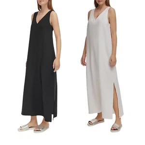 DKNY - atmungsaktiver Damen (Seitenschlitz) Pullover weiches A-Linie Leinen Sommerkleid - Bild 1 von 16