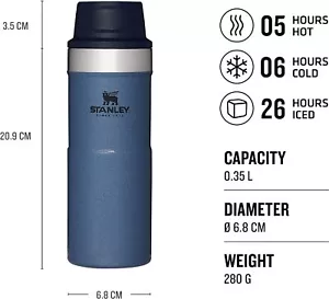 Stanley Classic Trigger Action Travel Mug 0.35L - Hammertone Lake Blue - Picture 1 of 3