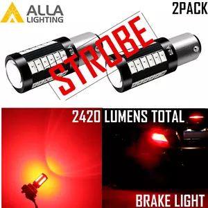 Alla Pair 1156 P21W LED Legal Strobe Flashing Blinking Brake Light Bulb|Tail,RED - Picture 1 of 11