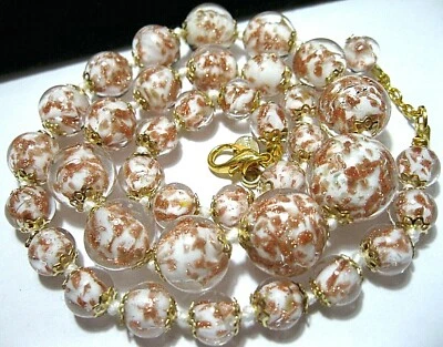 COLLAR graduado con cuentas de vidrio de Murano veneciano Italia lámina blanca y dorada nuevo regalo Foto 1 de 4