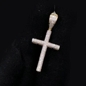 2Ct Round-Lab Created Diamond Men's Cluster Cross Pendant 14k white Gold Plated - Picture 1 of 3