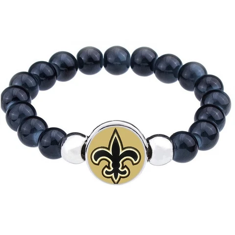 New Orleans Saints Women's Men's Black Beaded Chain Bracelet + GiftPkg D1-1 Cover