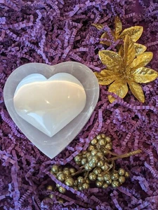 Selenite Heart Jewelry Tray and Heart Set/ Limited Quantities - Picture 1 of 5