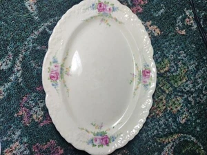 Antique Taylor Smith Taylor Serving Platter/ Pink Roses - Picture 1 of 3