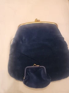  Blau Samt goldfarben Kisslock Rahmen faltbare Geldbörse - Vintage Clutch - Bild 1 von 9