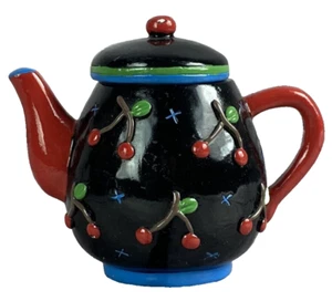 Mary Engelbreit Teiera Ornamento Figura Natale Ciliegie su Nero (H36) - Foto 1 di 13
