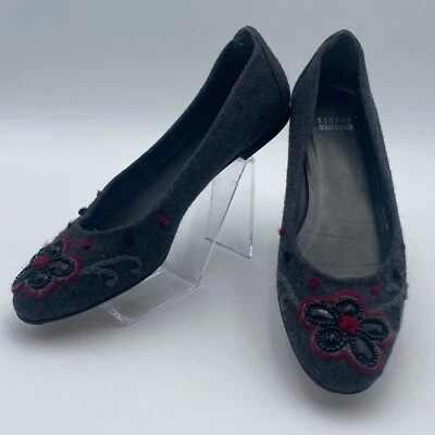 Sapatilhas de balé Stuart Weitzman EUA 8M cinza flanela frisada enfeitada sola francesa  - Imagem 1 de 4