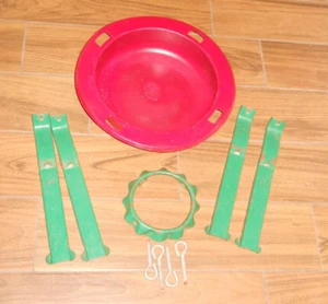 Vintage ~ Metal Christmas Tree Stand @ 4 legs / Red & Green Steel - 5” Trunk. - Picture 1 of 2