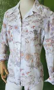 Vintage GIRAFFE Womens Sheer Button Up Floral Animals Collar UNIQUE shirt MED - Picture 1 of 12