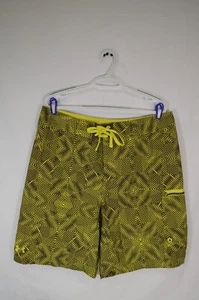 Under Armour lined Swim Trunks Mens Yellow Geometric 36 Loose T43 - Picture 1 of 5