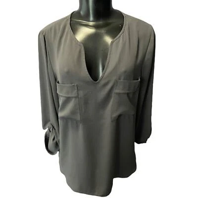 Blusa mediana Veronicam para mujer Popover manga enrollable bolsillos camisa Foto 1 de 4