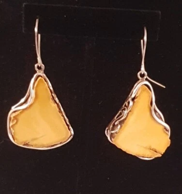 Pendientes colgantes de plata de ley 925 ámbar báltico natural 18,61 G.  Foto 1 de 4