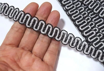 9 yds Black Silver Metallic Ric Rac Ribbon Trim Craft  1/2" 13mm width L602  - Image 1 of 4