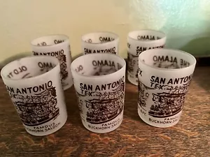 LOTE, JUEGO DE 6 GAFAS DE TIRO ESMERILADO TEXAS SOUVINER DE COLECCIÓN, TEXTO ANTIGUO, ALAMO, BUCKHORN - Imagen 1 de 7