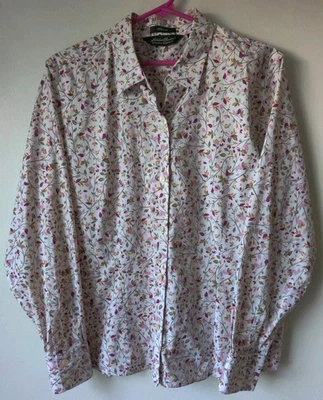 Camisa con botones Eddie Bauer XL rosa floral resistente a las arrugas manga larga para mujer Foto 1 de 4