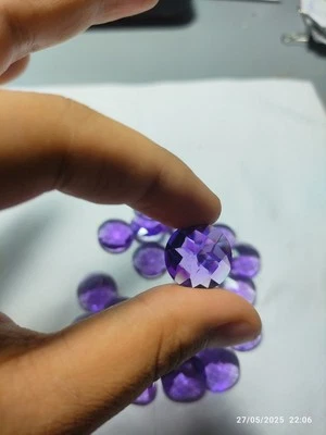 Amethyst Hydro (Lab created) Checker Cut Round Gem 18x18 mm - Image 1 of 4