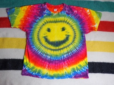 VTG 80s Hanes Smiley Face Hippy Tie Dye Retro Dead Head USA Tee T-Shirt Mens L - Image 1 of 4