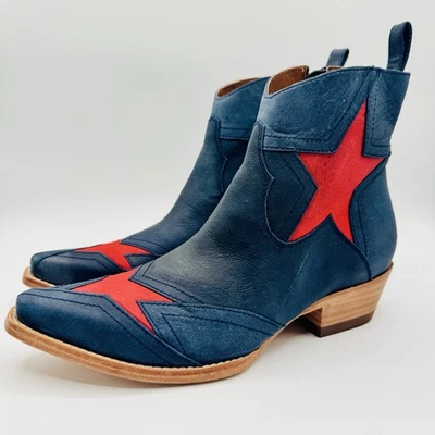Dan Post American Star Boots Women’s Size 7 Blue Red Leather Bootie Distressed - Image 1 of 4