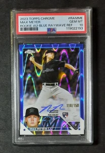 Tarjeta de novato Max Meyer 2023 Topps cromada autógrafo automático azul RayWave/150 PSA 10 - Imagen 1 de 3