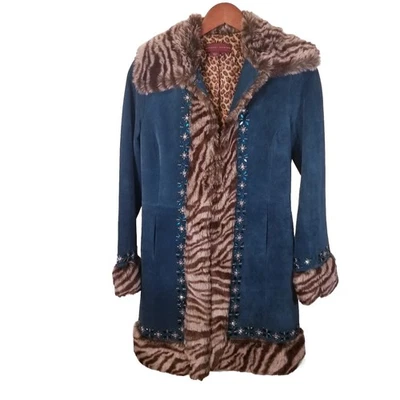 Abrigo De Colección Margaret Godfrey Estrás Penny Lane Pequeño Azul Teal Gamuza Piel Sintética  Foto 1 de 4