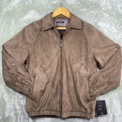 Claiborne Outerwear Micro Suede Jacket Mens S Brown Phone Pocket Water Repellent - Image 1 of 4
