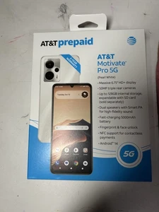 AT&T Prepaid Motivate Pro 5G Pearl White 128GB 6,75" HD+ Display - NEU - Bild 1 von 2
