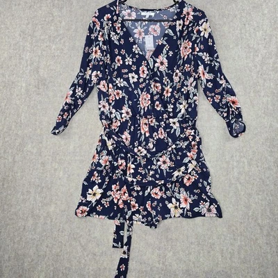 Maurices Floral Print Wrap-Style Navy Romper Medium - Image 1 of 4