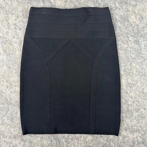 Bebe Bandage Pencil Skirt Size Small Black Back Zip Textured Stretch - Picture 1 of 11