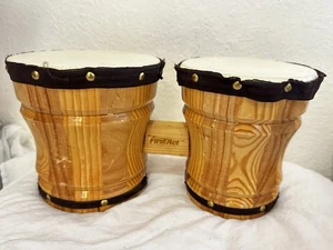 First Act Wood Bongo Drums Instrument Percussion Conga Bongos Wooden Set - Picture 1 of 9