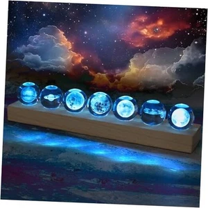 7 Pcs Planet Crystal Ball with LED Wooden Base, 3D Outer Space Solar System - Picture 1 of 6