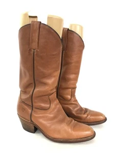Vintage Men's Frye Cognac Brown Leather Western Cowboy Boots Size 9.5 D - Picture 1 of 12