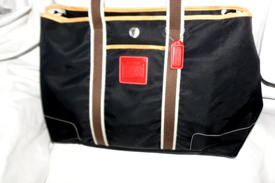 Coach Hampton Black Nylon Tan Red Leather Trim Satchel Shoulder Bag No L2K-5078 - Image 1 of 4