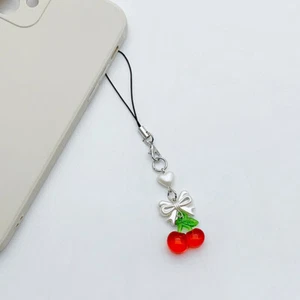 Cute Love Heart Cherry Bow Phone Chain Charm Keychain Phone Strap Keycord - Zdjęcie 1 z 8