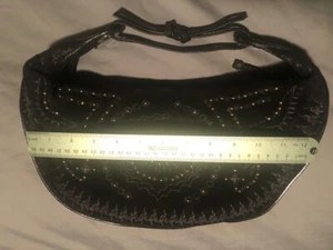 Donald Pliner Handbag Purse Hobo Shoulder Bag Black Suede Stud Embroidered rivet - Picture 1 of 12