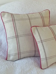 16" Laura Ashley Corby Check cranberry upholstery  fabric piped  cranberry  - Picture 1 of 5