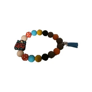 Hecho a mano con amor Gato Mamá Multicolor 🐈 Borla Silicona Cuentas Muñequera Llavero - Imagen 1 de 4