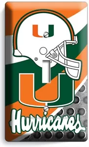MIAMI HURACANES UNIVERSITARIOS FÚTBOL AMERICANO UNIVERSITARIO 1 PANDILLA INTERRUPTOR DE LUZ PLACA DECORACIÓN ARTÍSTICA - Imagen 1 de 1