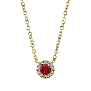 14K Yellow Gold Diamond Ruby Solitaire Necklace Halo Pendant Natural 0.18 CTW - Picture 1 of 4