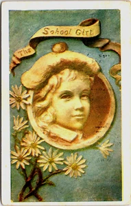 Postcard 'The School Girl' Portrait with tam o'shanter and daisies - Picture 1 of 2