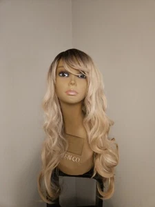 Super Long WAVY BLONDE ROOTED STRAIGHT BANGS WIG Voluminous - Picture 1 of 5