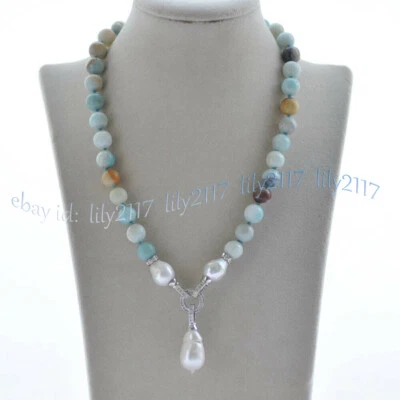 Collar Colgante Perla Barroca Keshi Blanco Natural Amazonita Multicolor 10mm Foto 1 de 3