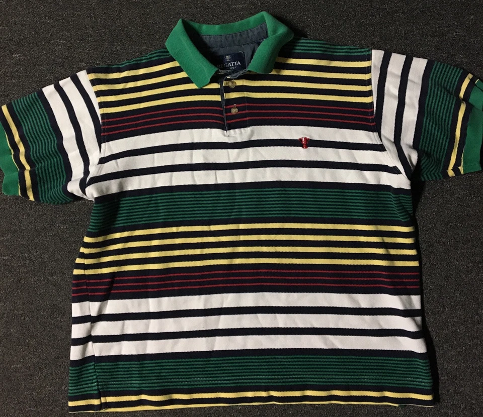 Vtg 90s Striped Colorblock Distressed Polo Shirt M Boxy Vaporwave Grunge Sailing - Image 1 of 4