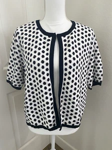 NWT Chico's Size 2 Large Sandra Polka Dot Open Cardigan Sweater Top Black White - Picture 1 of 5