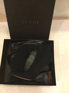 Gucci Black Pull Leather Spandex Stivalle Tessuto Moirlana boots sz 8.5 B - Picture 1 of 8