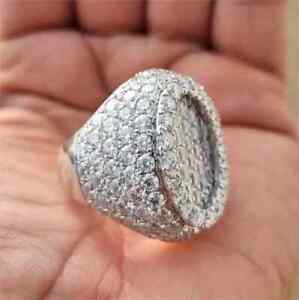 5Ct Baguette Real Moissanite Cluster Men's Engagement Ring 14K White Gold Plated