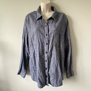 Dickies Button Up Shirt Womens 1X Cotton Blue Top Blouse Plus Soft Schacket - Picture 1 of 7
