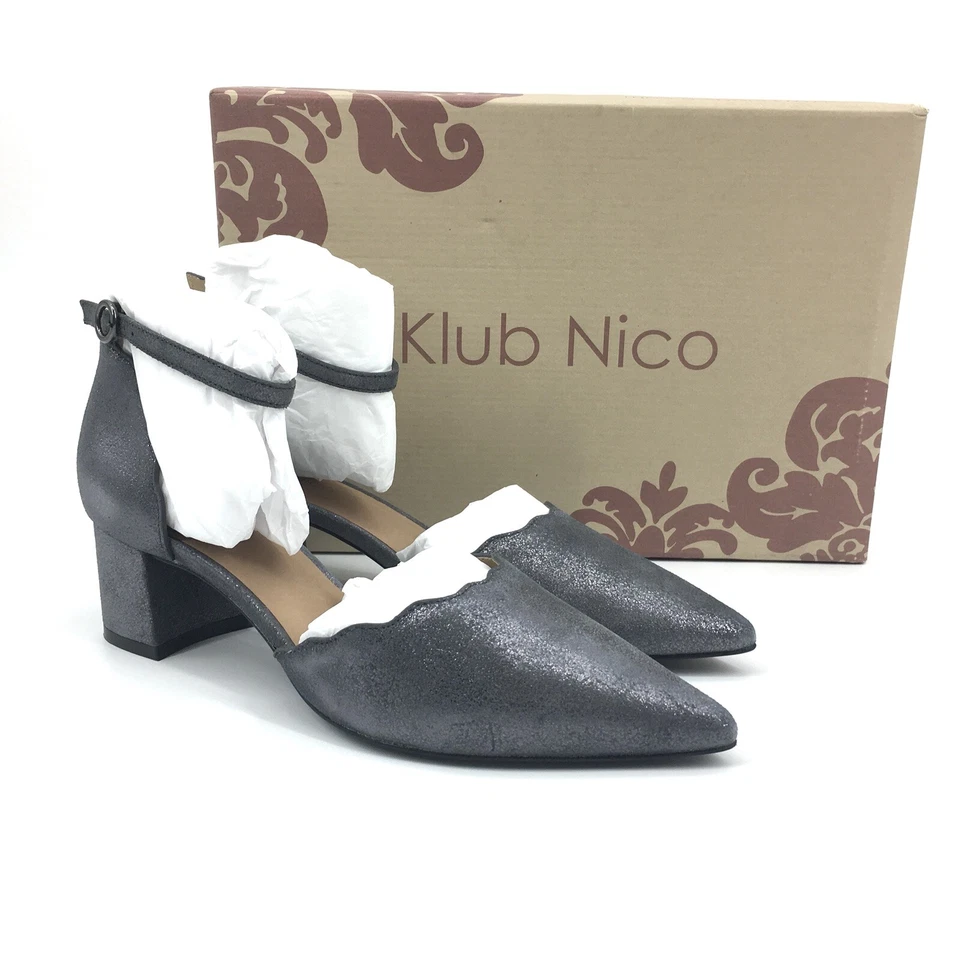 Klub Nico 女式 Roseia Pump 尺寸 7M 银色金属皮革青铜色 全新带盒 — 第 1/4 张图片