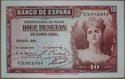 Spain 10 pesetas 1935 UNC - Image 1 of 2